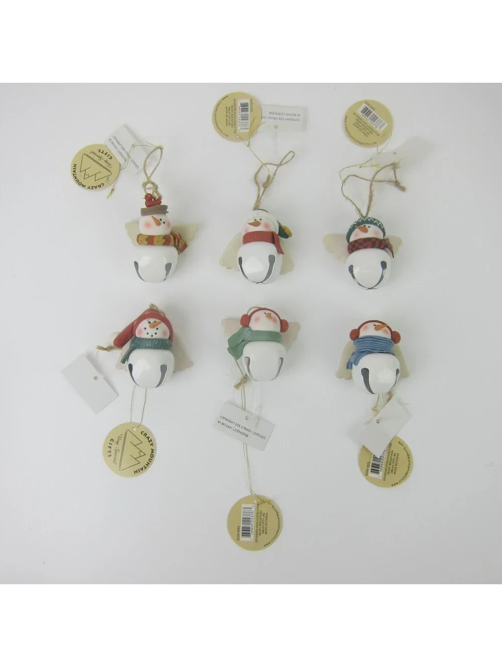 Vintage Snowman Bell Christmas Ornaments Lot of 6 Deb Strain Artist Signed 2005